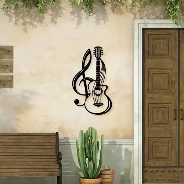 1 morceau d'art mural en fer avec symboles musicaux et guitare