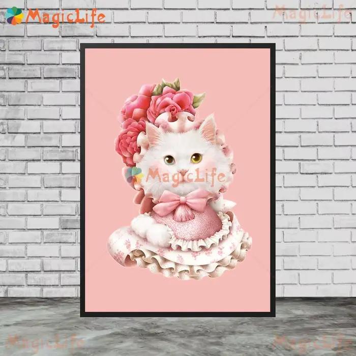 Toile d'art mural de dessin animé chat fille