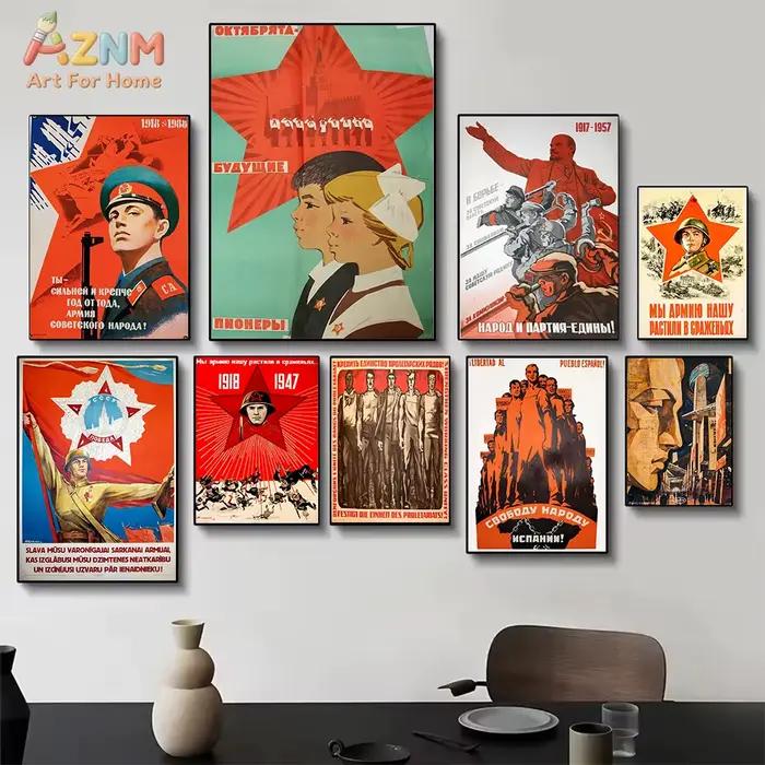 AZNM Peinture sur toile vintage de propagande militaire soviétique