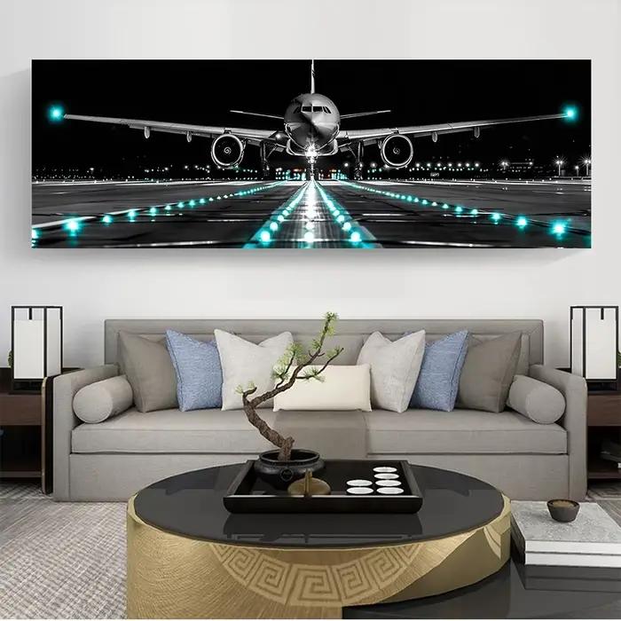 Grand avion avion atterrissage toile impression avion panoramique aéroport toile peinture affiche impression maison chambre mur Art sans cadre