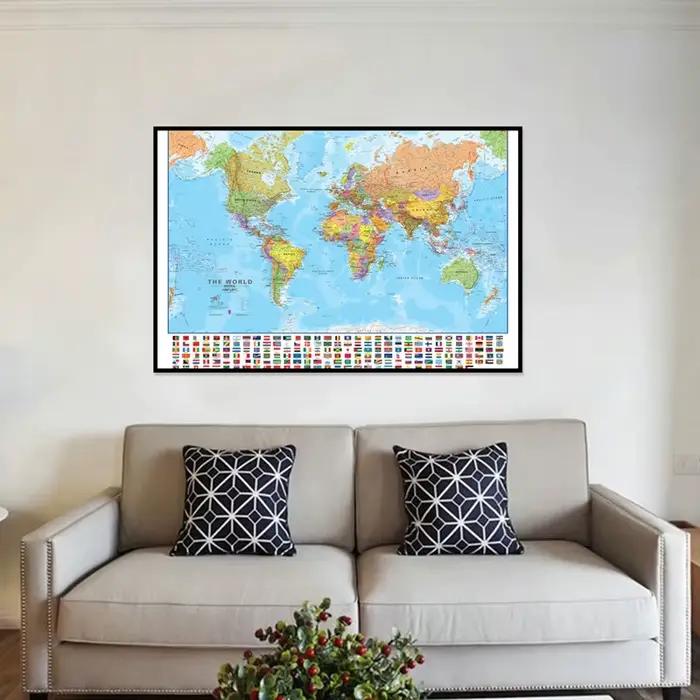 Carte du monde A2 59x42cm avec drapeaux