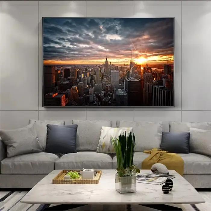 Peintures sur toile avec vue au coucher du soleil de la ville de New York