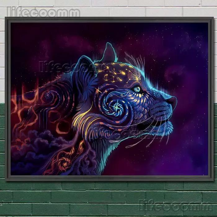 Peinture sur toile avec animaux fantastiques mystérieux