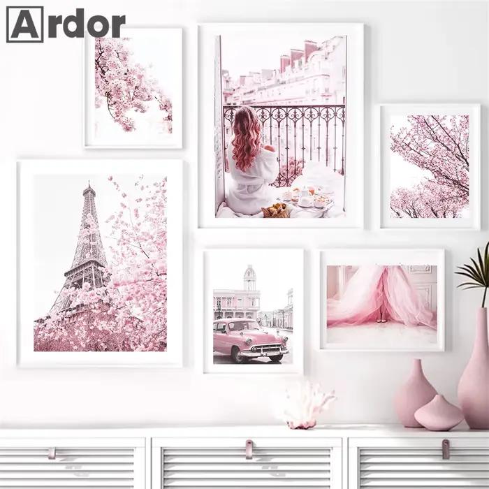 Peinture sur toile de fleur rose pour la décoration intérieure
