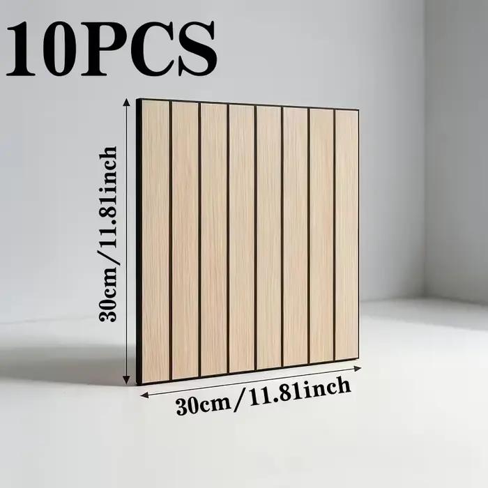 Lot de 10 panneaux muraux en lattes de bois 30x30cm