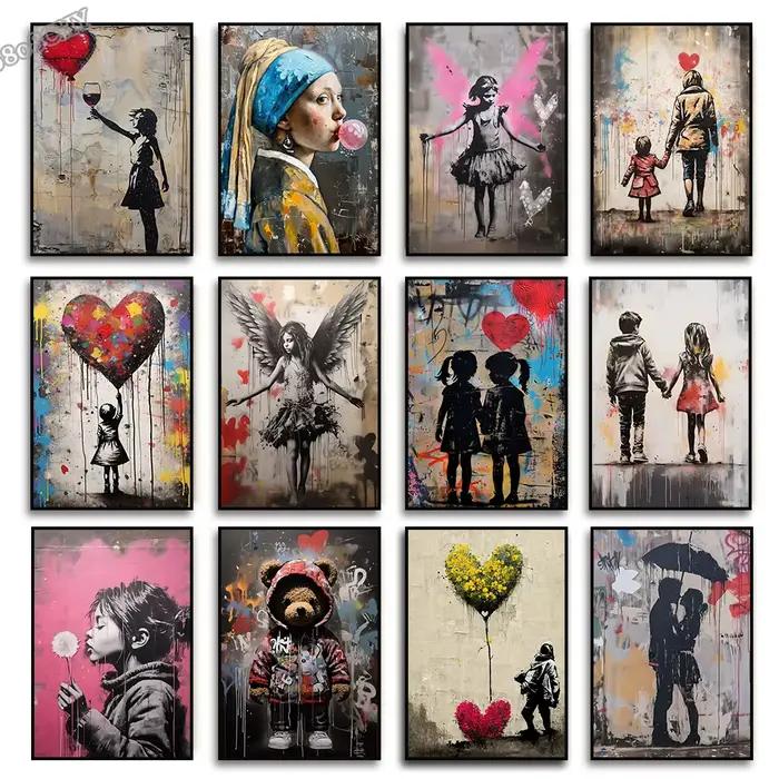 Banksy garçon fille avec ballon affiches d'art de rue imprime sur toile Pop Graffiti Art