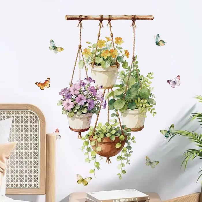 Autocollants muraux en aquarelle pour plantes en pot, pour chambre d'enfant, décoration de la maison, autocollant auto-adhésif pour plinthe, décoration murale pour salon