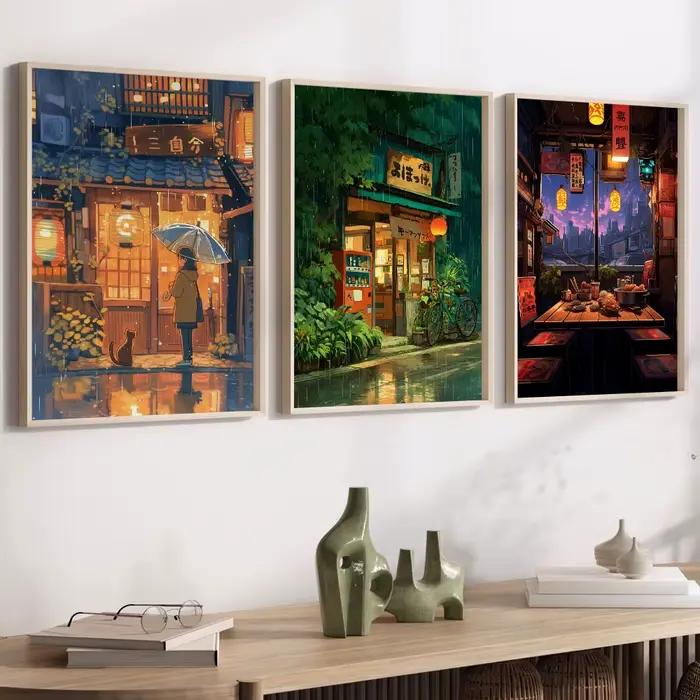 Anime café boutique et vélo toile affiche Ghibli travail
