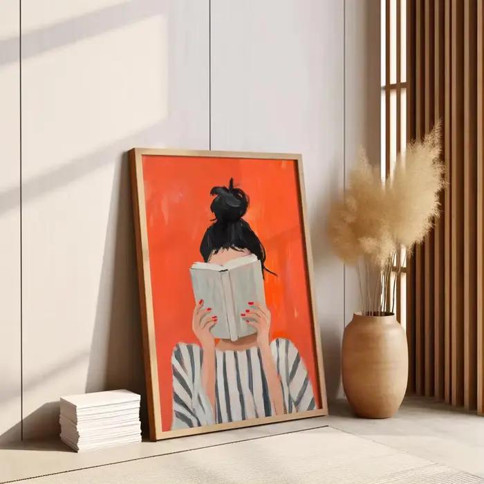 Impression d'art de femme lisant sans cadre | affiche de livre | art mural féminin et confortable