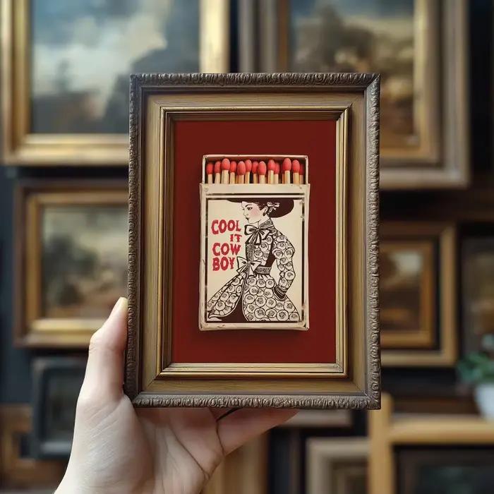 Art mural encadré Western bordeaux – Impression Cool It Cowboy Matchbox