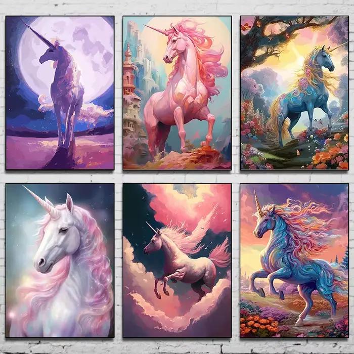 Toile de peinture de licorne arc-en-ciel