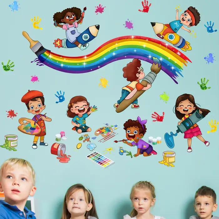 Autocollants muraux imprimés de palmiers Graffiti joyeux enfance