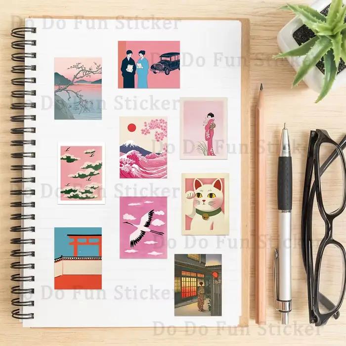 Autocollants d'art esthétique japonais rétro rose