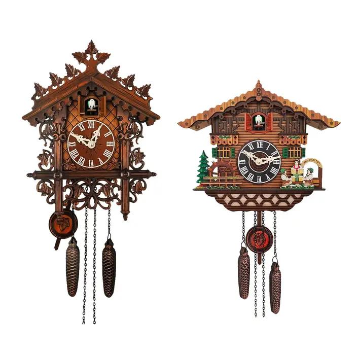 Horloge à coucou en bois antique, horloge murale à piles, carillon de cuisine