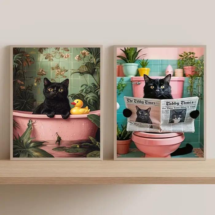 Affiche de journal de lecture de chat noir fantaisiste