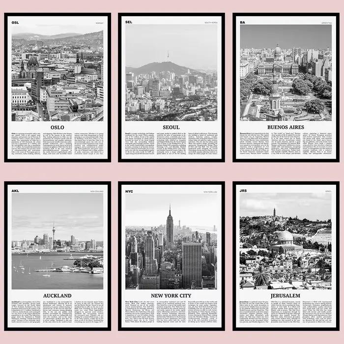 Affiches murales de villes touristiques mondiales célèbres
