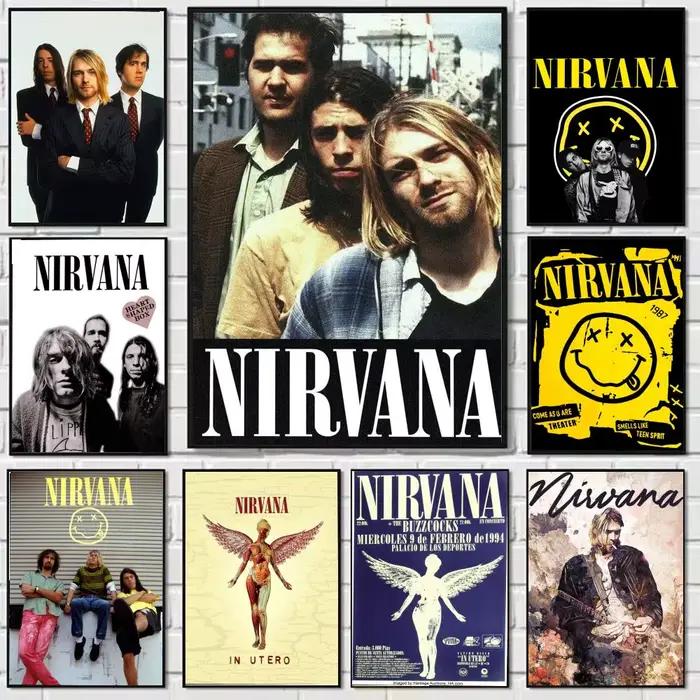 Affiche sur toile de calligraphie de peinture de groupe A-N-Nirvana-Rock: sans plis
