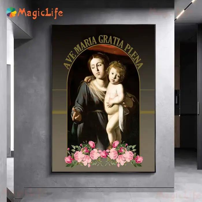 Notre-dame du chapelet Art religieux impression Saints catholiques mur Art toile peinture la vierge et l'enfant affiche