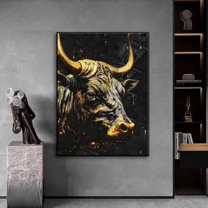 Toile de peinture d'animaux de taureau et d'ours