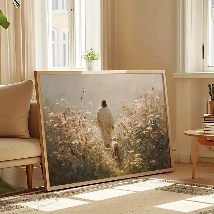 Impression sur toile rétro de Jésus et des moutons perdus