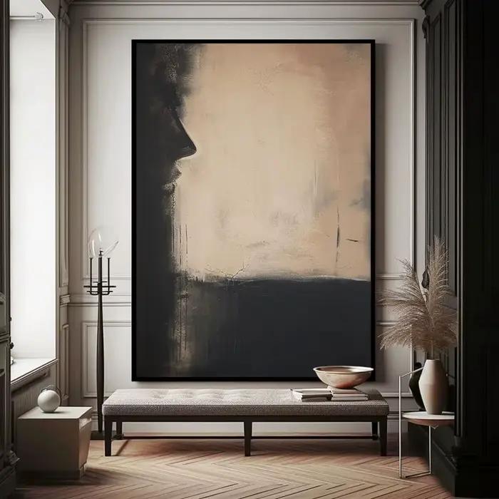 Wabi-sabi Art mural noir Beige peinture abstraite médiévale