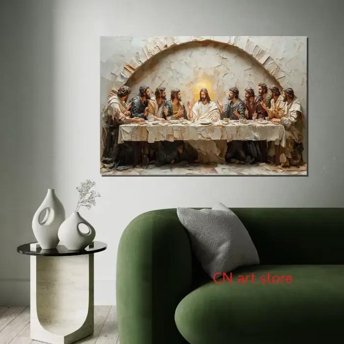 Affiche d'art spirituel rétro, dernière cène, jésus religieux avec Disciples, peinture sur toile, image murale imprimée, décoration de maison pour salon