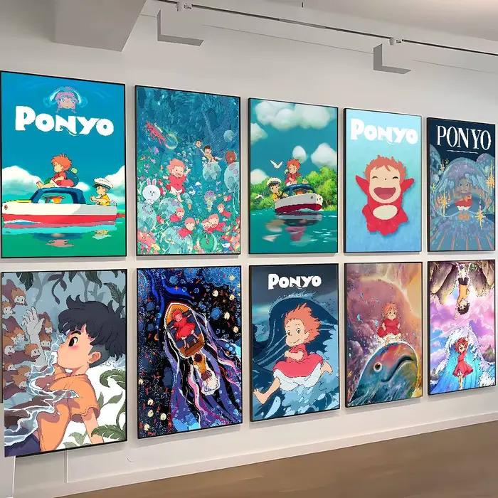 P-ponyo sur la falaise au bord de la mer affiche imprimée A5 A4 A3 A2 décor d'art mural pour chambre bureau cadeau pour les Fans