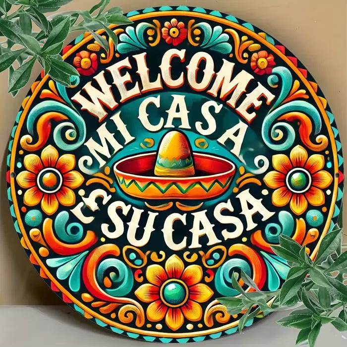 1 pièce 2D disque en bois mexicain Mi Casa thème mur Art signe 8 pouces pour la maison bureau salon salle de bain Bar café décoration