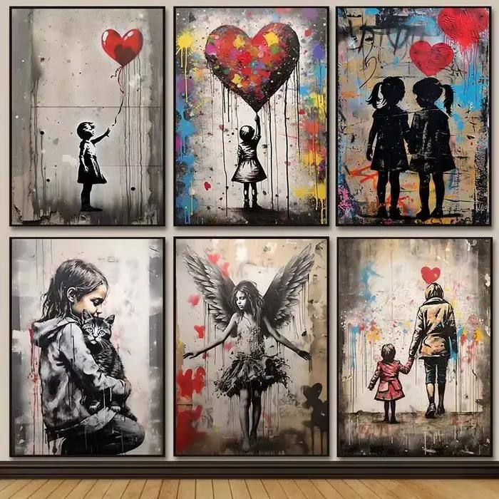 Banksy Graffiti garçon fille avec ballon sur toile affiches imprime Pop Street mur Art peinture pour salon décor à la maison Cuadros
