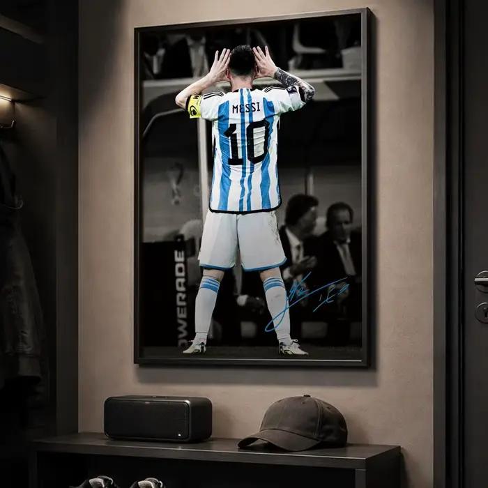 Peinture sur toile de calligraphie de la star du football Lionel Messi, art pour la chambre à coucher, décoration murale pour la maison, autocollants décoratifs