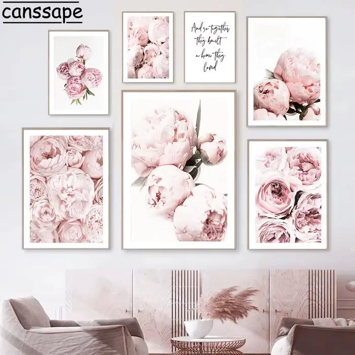Toile avec fleurs roses et pivoines