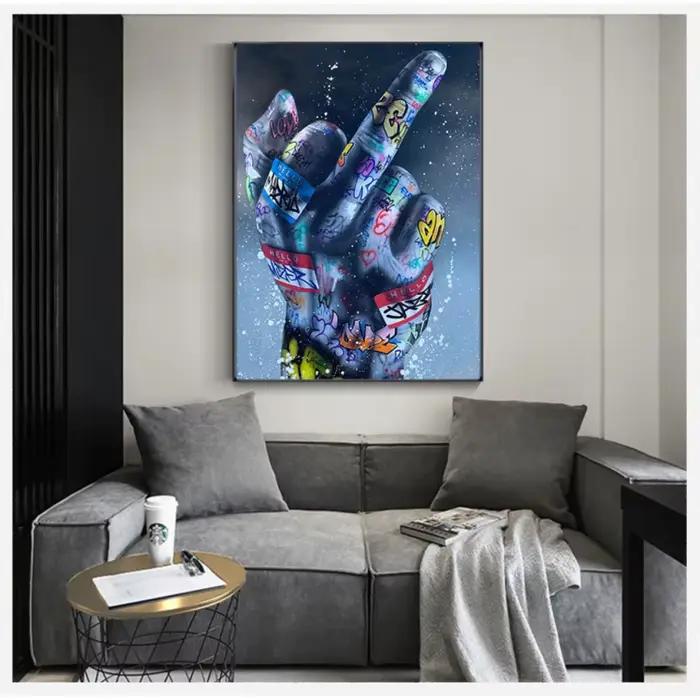 Rue Graffiti Moyen Doigt Gestes Mur Art Peinture Peint Affiches Et Impressions Salon Chambre Décorations Cadeaux