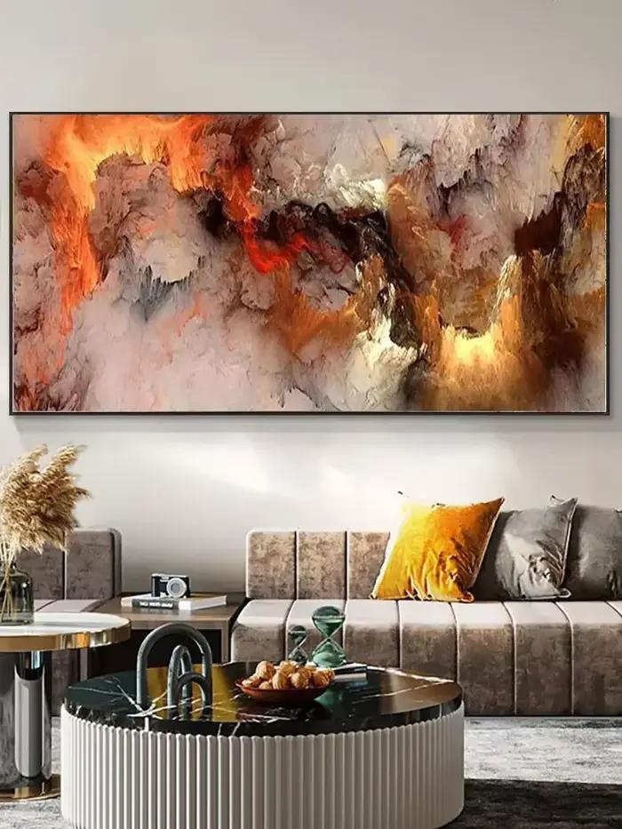 Art mural esthétique abstrait classique, nuages gris jaunes, peintures bloquant les couleurs, affiches imprimées, décor de maison, chambre à coucher, salon