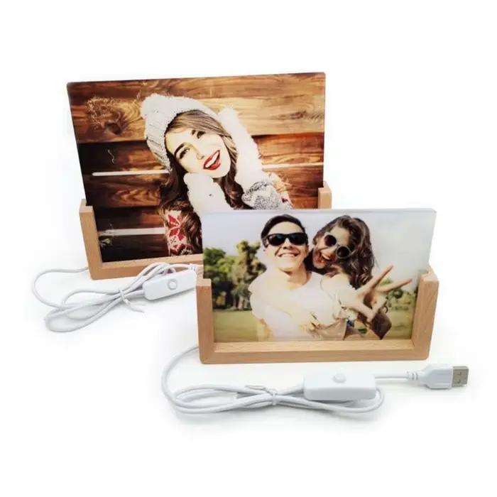 Cadre Photo en acrylique élégant avec Base en bois éclairée par LED