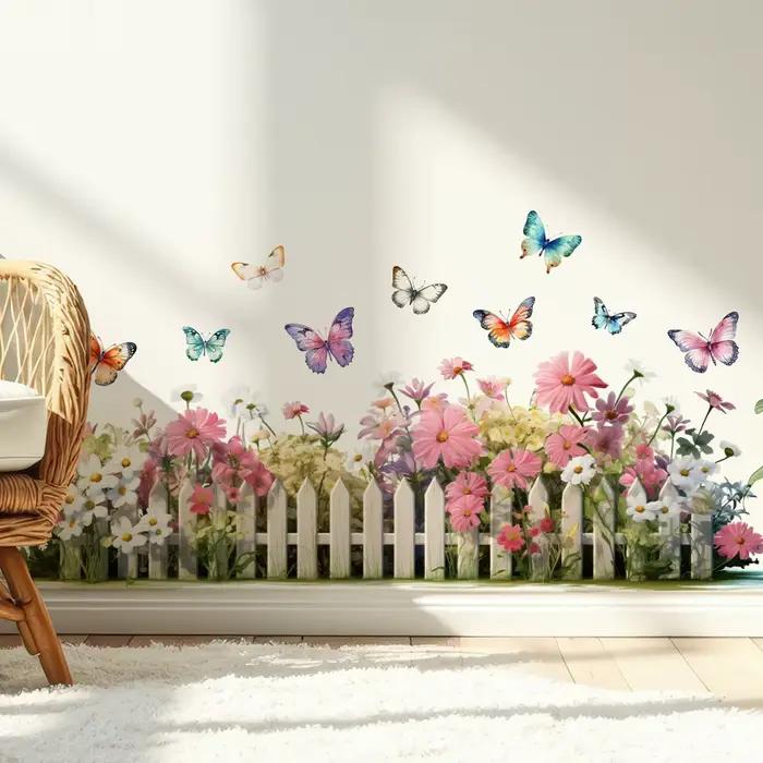 Autocollant mural de clôture à motifs de fleurs sauvages