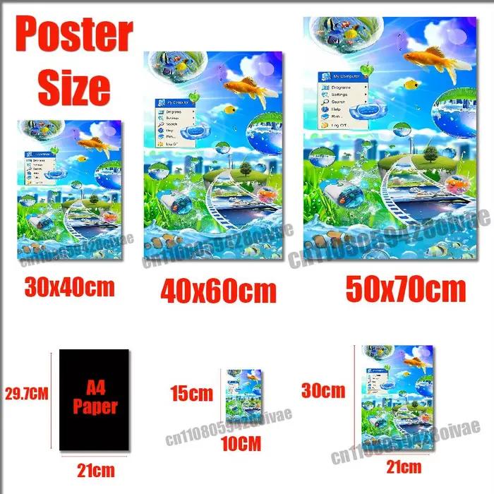 Frutiger Aero Aqua Nostalgia Poster Sticker For Bars 40x60cm Self-adhesive Ornament Collectibles Playbill Cover