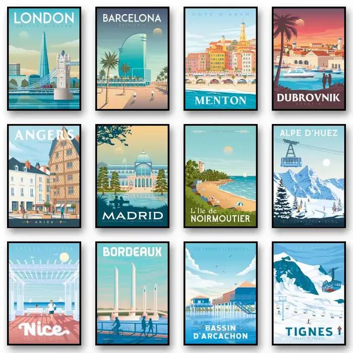 Affiches minimalistes de voyage européennes