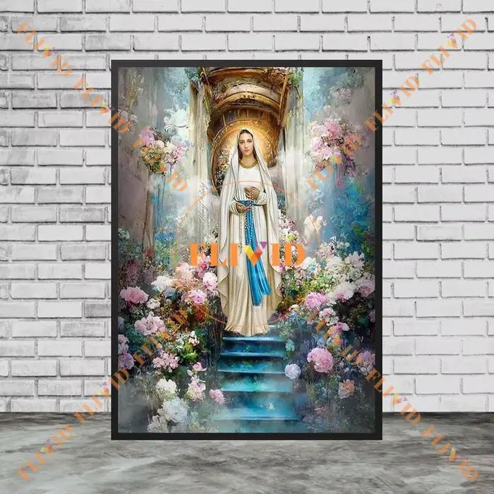 Affiche de rédemption de la vierge marie avec fleurs