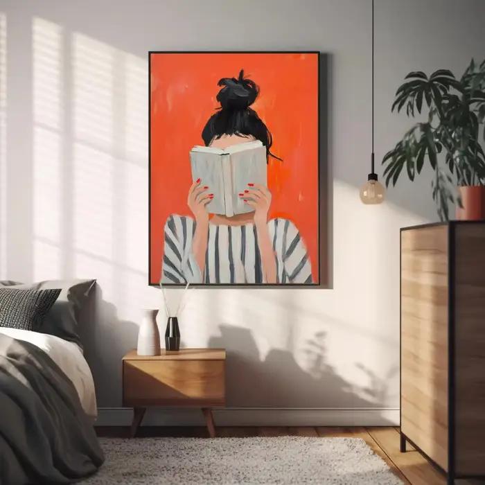 Impression d'art de femme lisant sans cadre | affiche de livre | art mural féminin et confortable