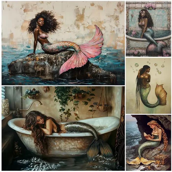 Toile d'art mural abstrait de sirène dans la baignoire