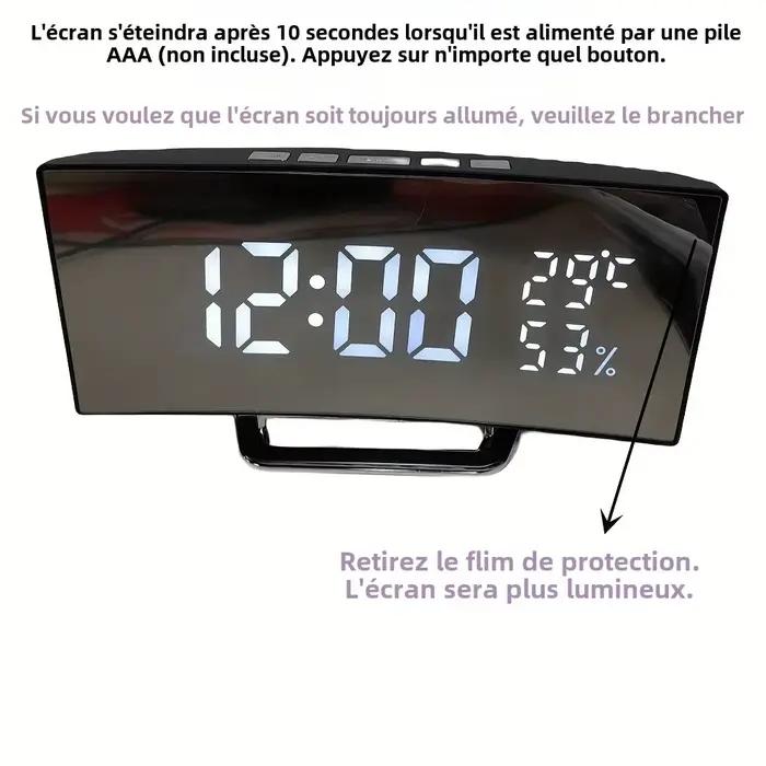 Miroir réveil numérique température Date 2 niveaux de réglage de la luminosité Snooze horloge de Table 12/24H Mode nuit
