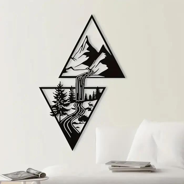Art mural de montagne, cascade de montagne