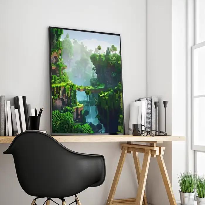 Bloc Pixel monde jeu vidéo paysage Style toile affiche peinture impression mur Art photo pour salon décor à la maison Cuadros