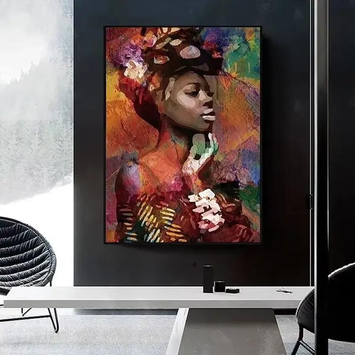 Peinture abstraite sur toile de femme noire africaine