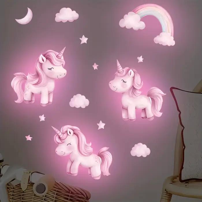 Autocollant mural lumineux étoiles licorne