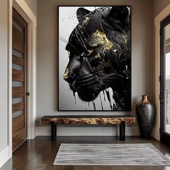 Affiches et imprimés d'art mural abstrait panthère noire et dorée