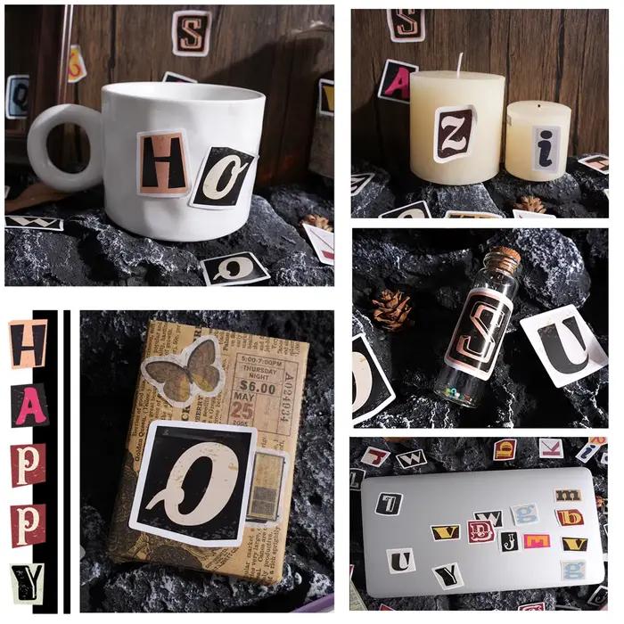 Autocollants DIY rétro colorés avec lettres de l'alphabet anglais