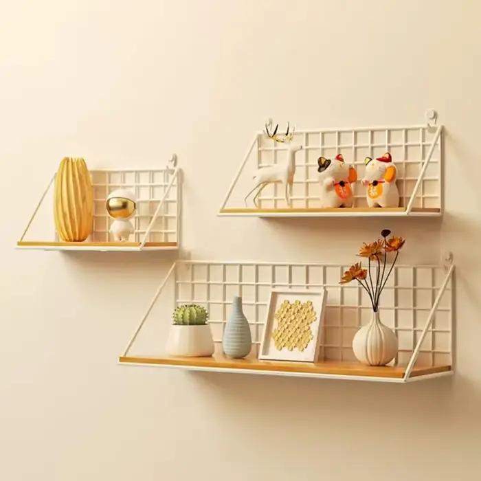 Étagères murales en bois sans perçage - Étagère de rangement suspendue et support décoratif pour le salon