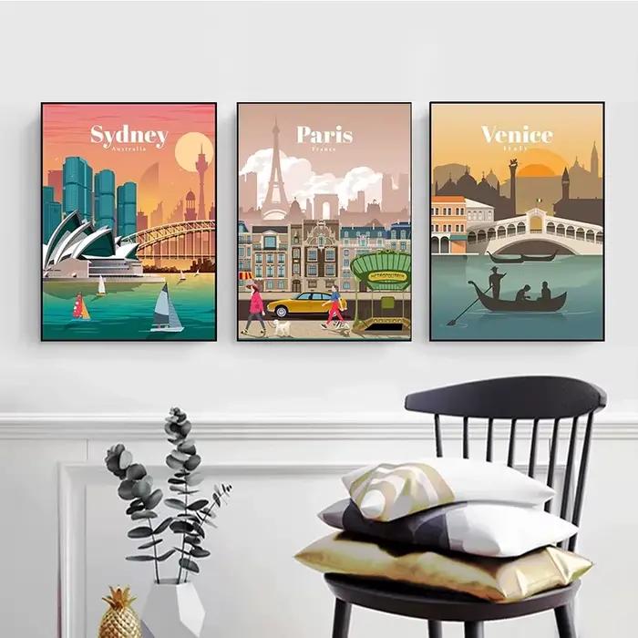 Affiche de villes touristiques célèbres du monde
