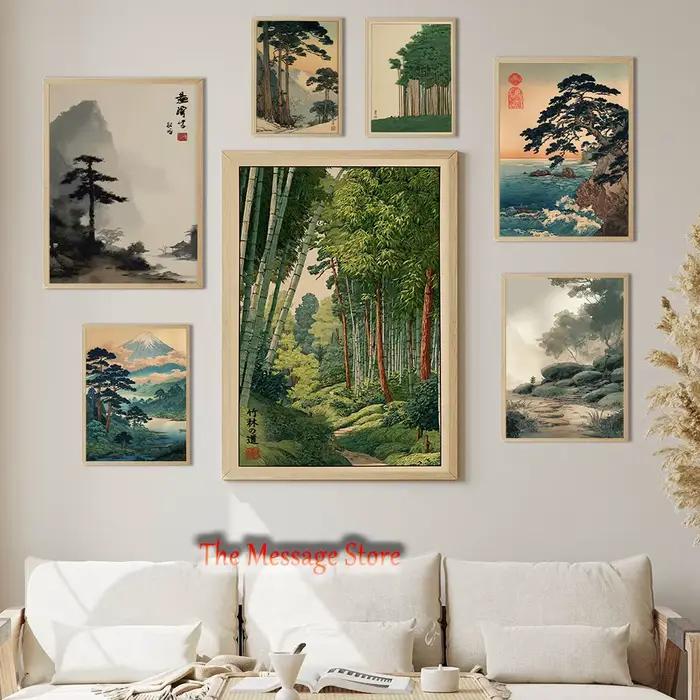 Peinture vintage japonaise sur toile de forêt